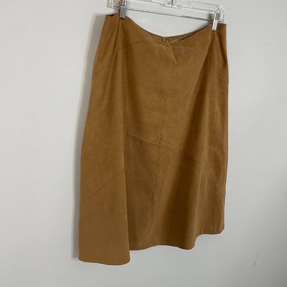 Talbots Skirt FAUX SUEDE Camel Beige Tan Flared A-line Career 16P Lined‎ Midi - Picture 6 of 9